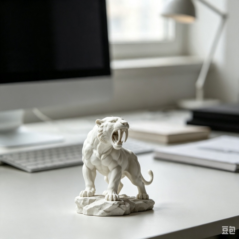 3D Printing Tooth - 3D‑Printed Plastic Saber‑toothed Tiger Figurine, Roaring