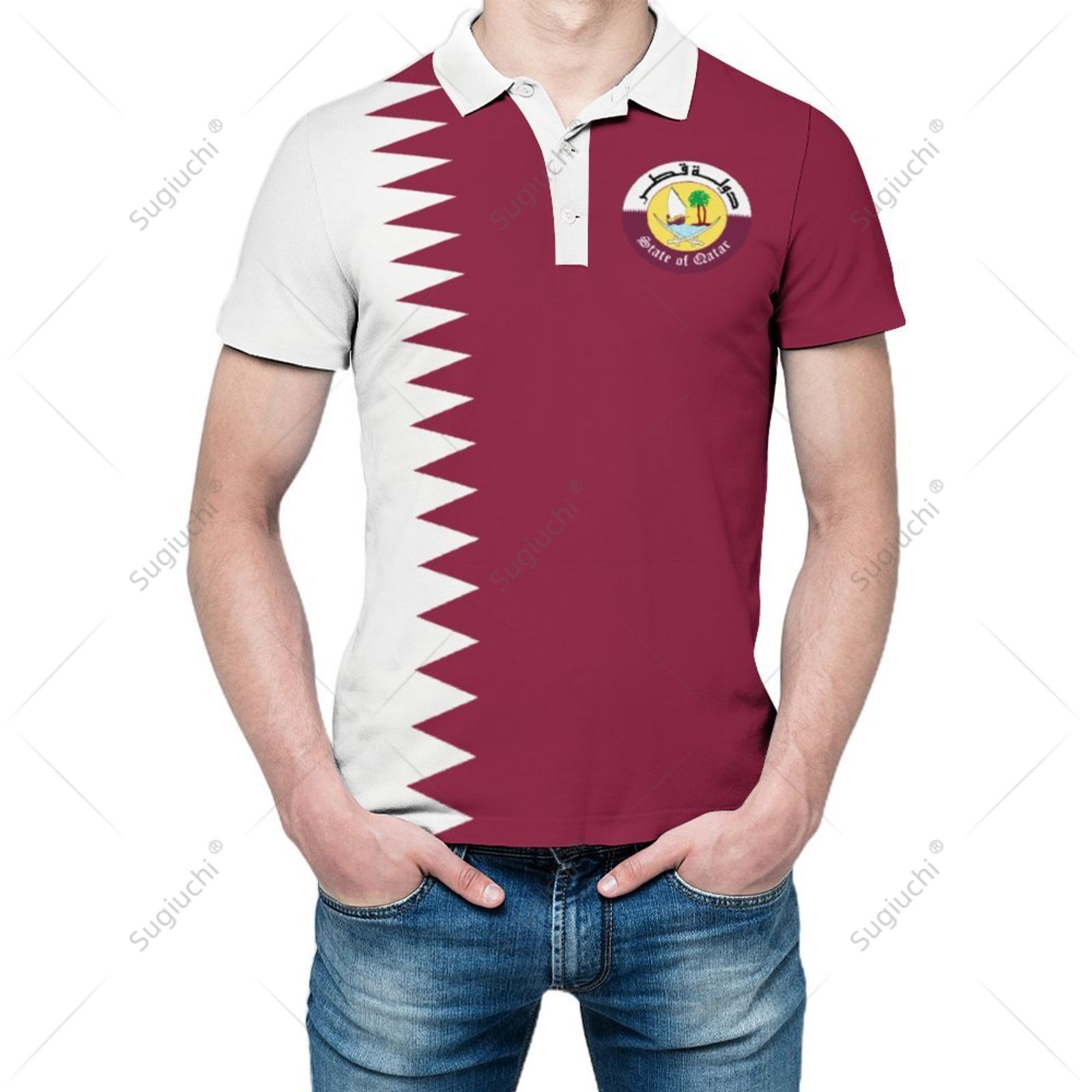 Unisex Polo Shirt Qatar Flag 3 - 3D Printing Qatar ulasan dan harga