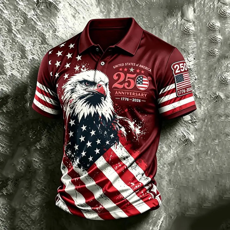 Mens Patriotic Golf Polo Shirt - 3D Printing Eagle ulasan dan harga