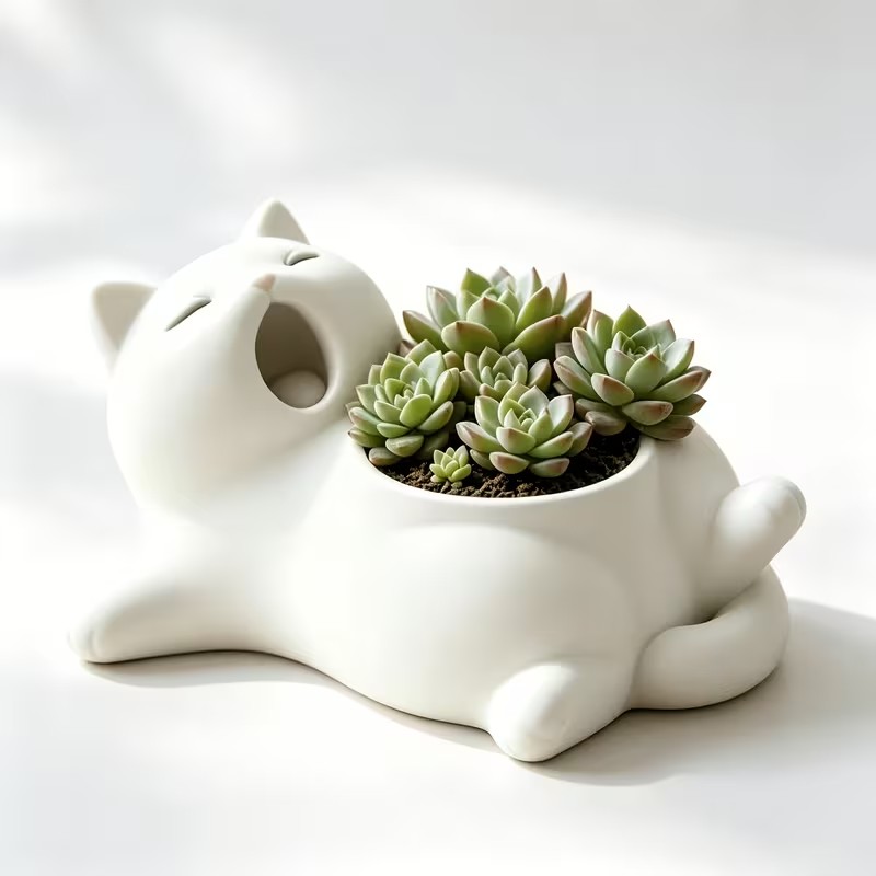 Cute White Cat Yawning Flower  - 3D Printing Pot ulasan dan harga