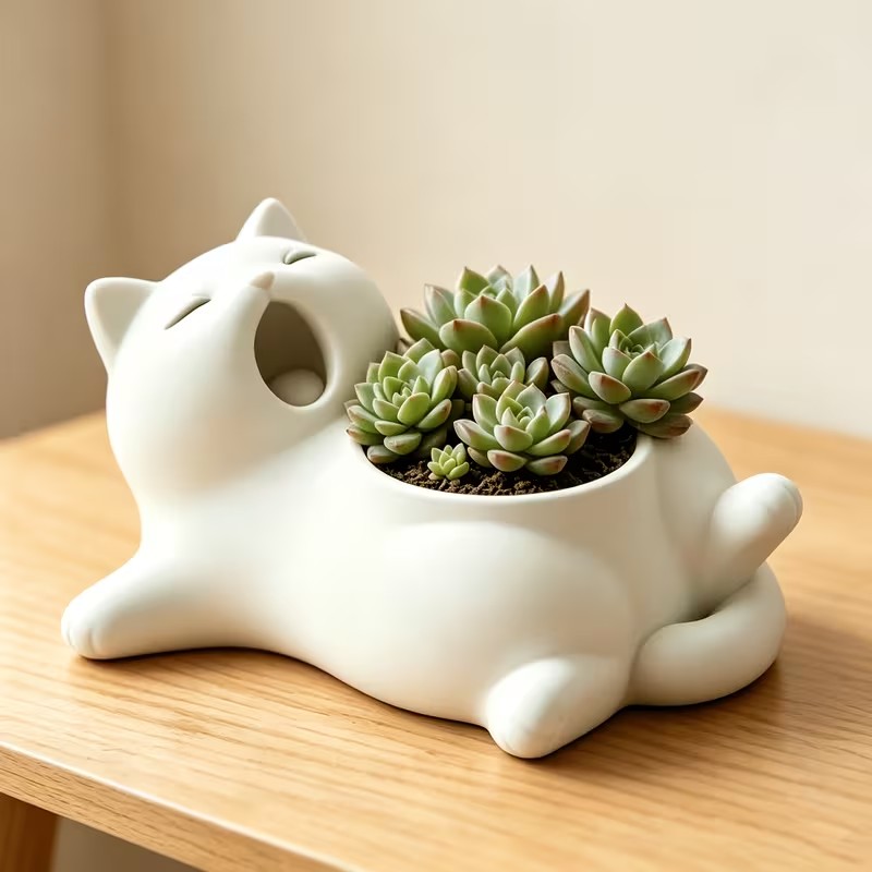 Cute White Cat Yawning Flower  - 3D Printing Pot ulasan dan harga